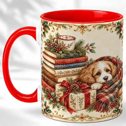 Christmas Dog Books Coffee Mug, Cozy Puppy Mug, Ceramic Cup