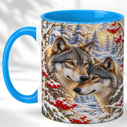 #pl[11oz|Blue] Winter Wolves Coffee Mug, Snowy Forest Mug, Ceramic Cup