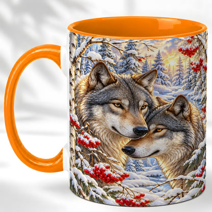 #pl[11oz|Orange] Winter Wolves Coffee Mug, Snowy Forest Mug, Ceramic Cup