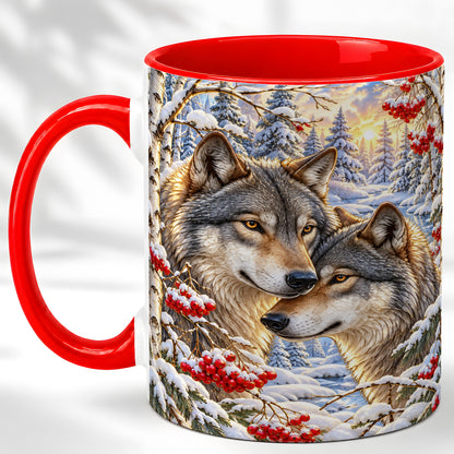 Winter Wolves Coffee Mug, Snowy Forest Mug, Ceramic Cup