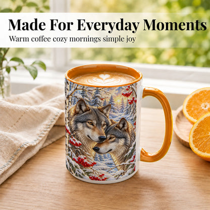 #pl[15oz|Orange] Winter Wolves Coffee Mug, Snowy Forest Mug, Ceramic Cup