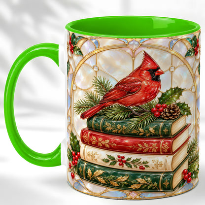 #pl[11oz|Green] Christmas Cardinal Coffee Mug, Winter Holly Bird Mug, Ceramic Cup