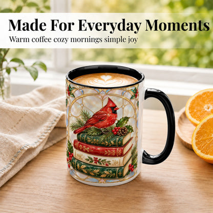 #pl[15oz|Black] Christmas Cardinal Coffee Mug, Winter Holly Bird Mug, Ceramic Cup