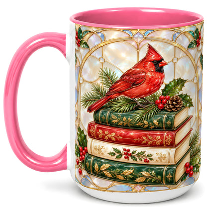 #pl[15oz|Pink] Christmas Cardinal Coffee Mug, Winter Holly Bird Mug, Ceramic Cup
