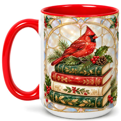 #pl[15oz|Red] Christmas Cardinal Coffee Mug, Winter Holly Bird Mug, Ceramic Cup