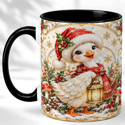 #pl[11oz|Black] Christmas Goose Coffee Mug, Winter Lantern Holly Mug, Ceramic Cup