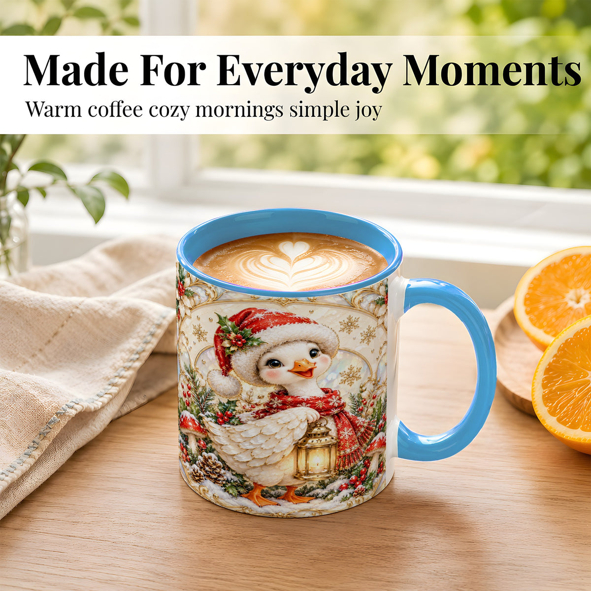 #pl[11oz|Blue] Christmas Goose Coffee Mug, Winter Lantern Holly Mug, Ceramic Cup