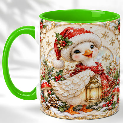 #pl[11oz|Green] Christmas Goose Coffee Mug, Winter Lantern Holly Mug, Ceramic Cup