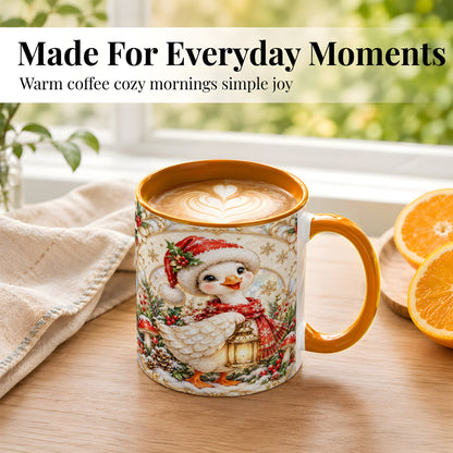 #pl[11oz|Orange] Christmas Goose Coffee Mug, Winter Lantern Holly Mug, Ceramic Cup