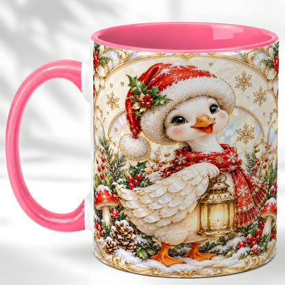#pl[11oz|Pink] Christmas Goose Coffee Mug, Winter Lantern Holly Mug, Ceramic Cup