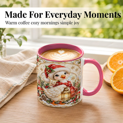 #pl[11oz|Pink] Christmas Goose Coffee Mug, Winter Lantern Holly Mug, Ceramic Cup