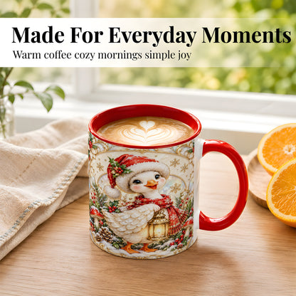 #pl[11oz|Red] Christmas Goose Coffee Mug, Winter Lantern Holly Mug, Ceramic Cup