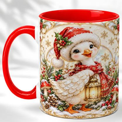 Christmas Goose Coffee Mug, Winter Lantern Holly Mug, Ceramic Cup