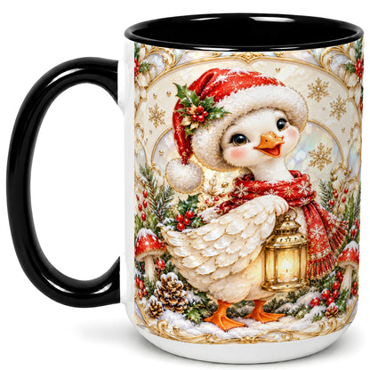 #pl[15oz|Black] Christmas Goose Coffee Mug, Winter Lantern Holly Mug, Ceramic Cup