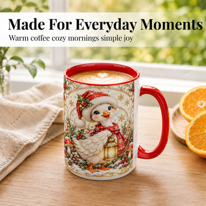 #pl[15oz|Red] Christmas Goose Coffee Mug, Winter Lantern Holly Mug, Ceramic Cup