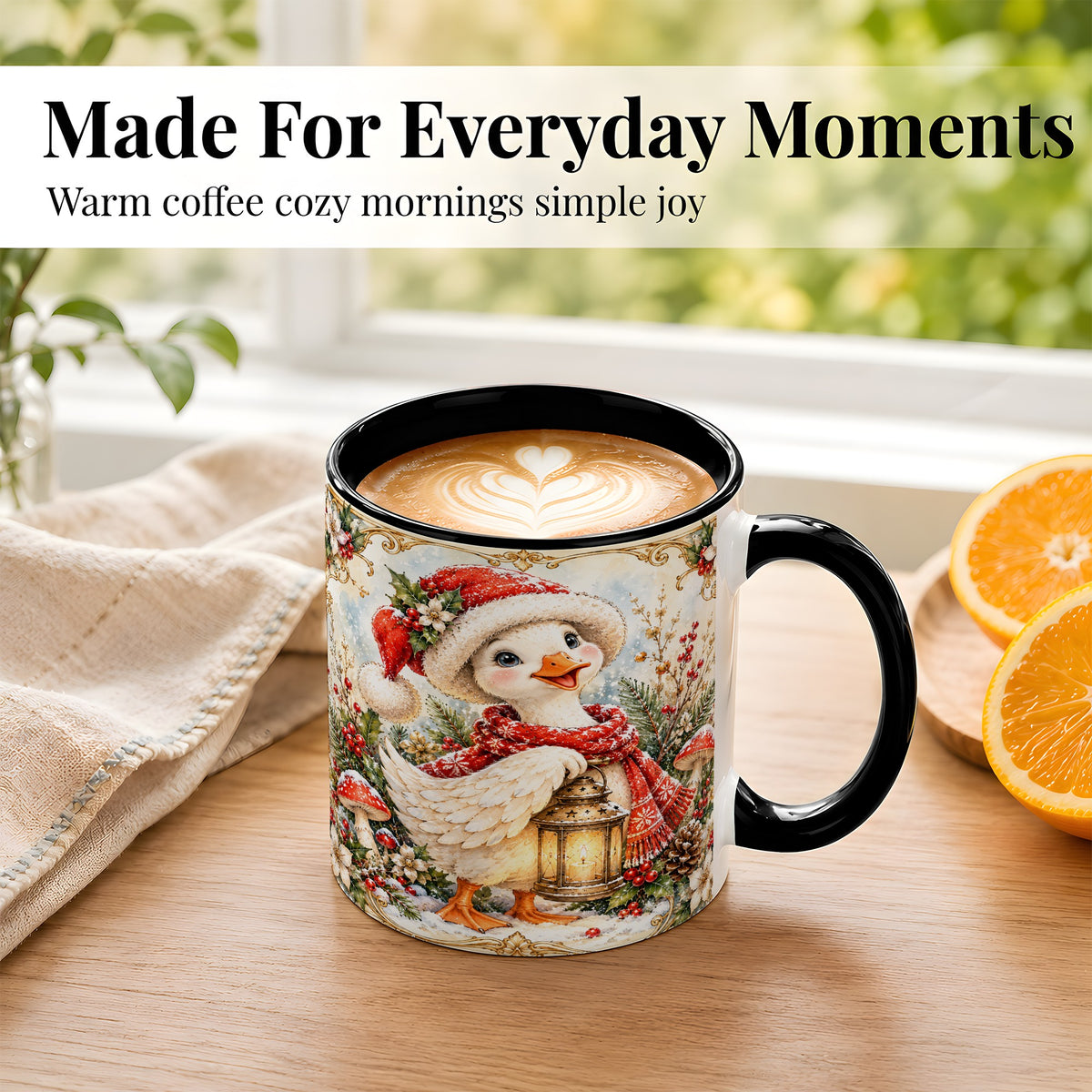 #pl[11oz|Black] Watercolor Christmas Goose Coffee Mug, Winter Lantern Mug, Ceramic Cup