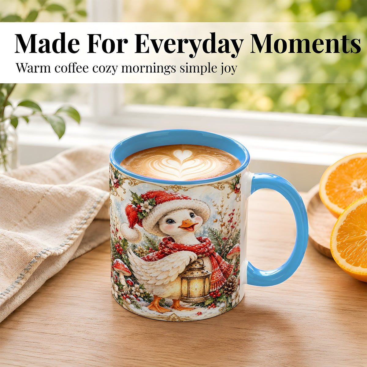 #pl[11oz|Blue] Watercolor Christmas Goose Coffee Mug, Winter Lantern Mug, Ceramic Cup