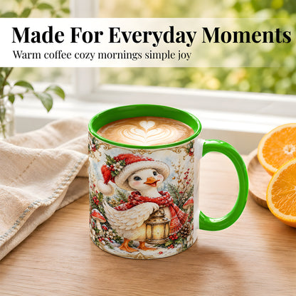 #pl[11oz|Green] Watercolor Christmas Goose Coffee Mug, Winter Lantern Mug, Ceramic Cup
