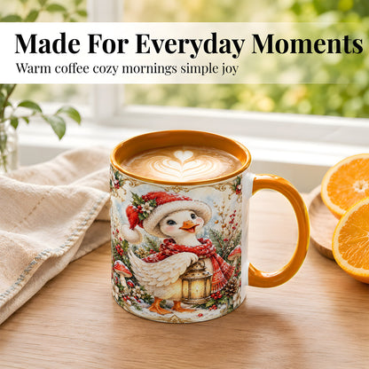 #pl[11oz|Orange] Watercolor Christmas Goose Coffee Mug, Winter Lantern Mug, Ceramic Cup