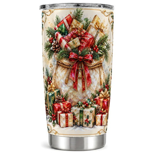 Present Bow Tumbler 20oz, Holiday Tumbler, Stainless Steel Travel Cup