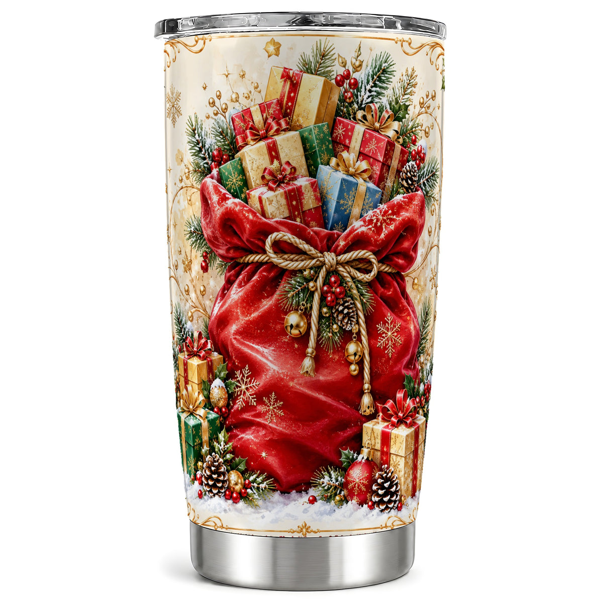 Present Sack Tumbler 20oz, Holiday Tumbler, Stainless Steel Travel Cup