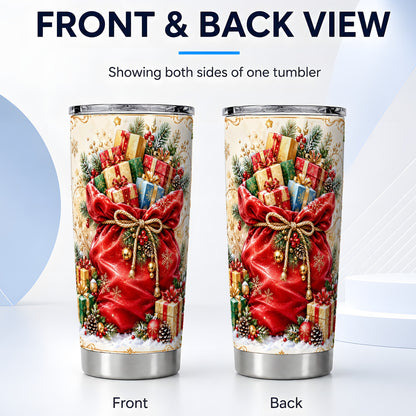 #pl[20oz|Steel] Present Sack Tumbler 20oz, Holiday Tumbler, Stainless Steel Travel Cup