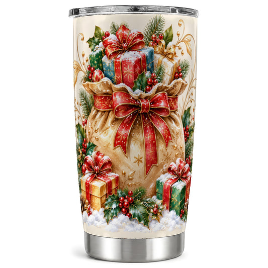 Present Bag Tumbler 20oz, Holiday Tumbler, Stainless Steel Travel Cup