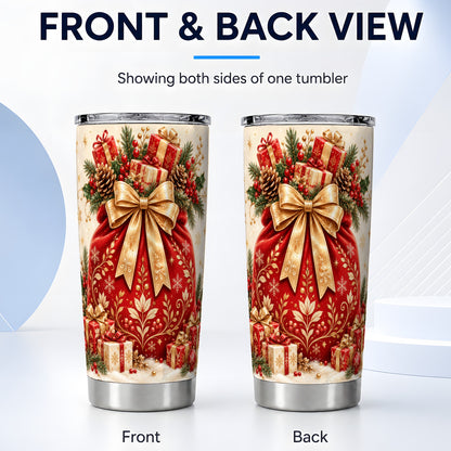 #pl[20oz|Steel] Red Sack Tumbler 20oz, Holiday Tumbler, Stainless Steel Travel Cup