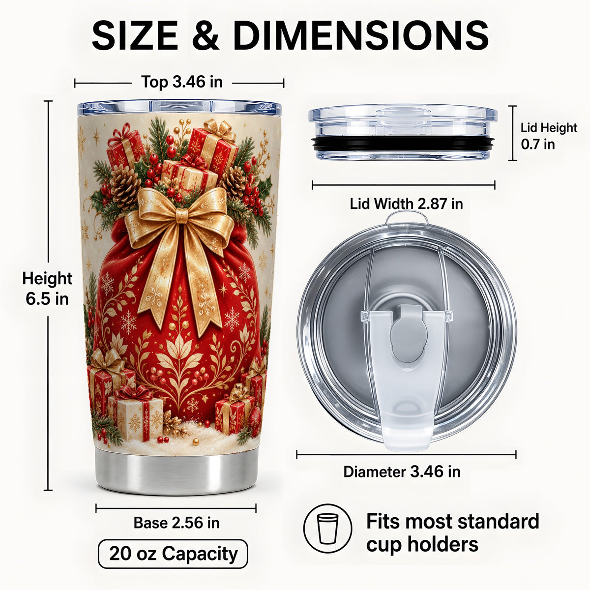 #pl[20oz|Steel] Red Sack Tumbler 20oz, Holiday Tumbler, Stainless Steel Travel Cup
