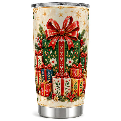 Present Stack Tumbler 20oz, Holiday Tumbler, Stainless Steel Travel Cup