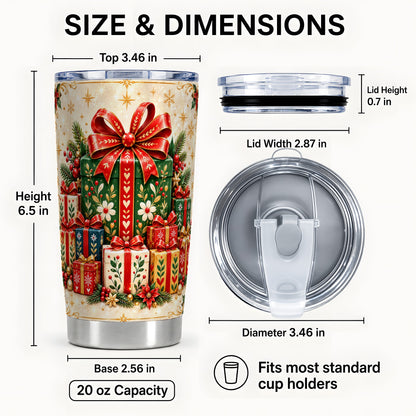 #pl[20oz|Steel] Present Stack Tumbler 20oz, Holiday Tumbler, Stainless Steel Travel Cup
