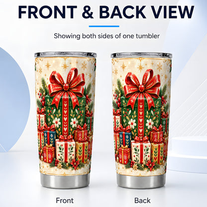 #pl[20oz|Steel] Present Stack Tumbler 20oz, Holiday Tumbler, Stainless Steel Travel Cup