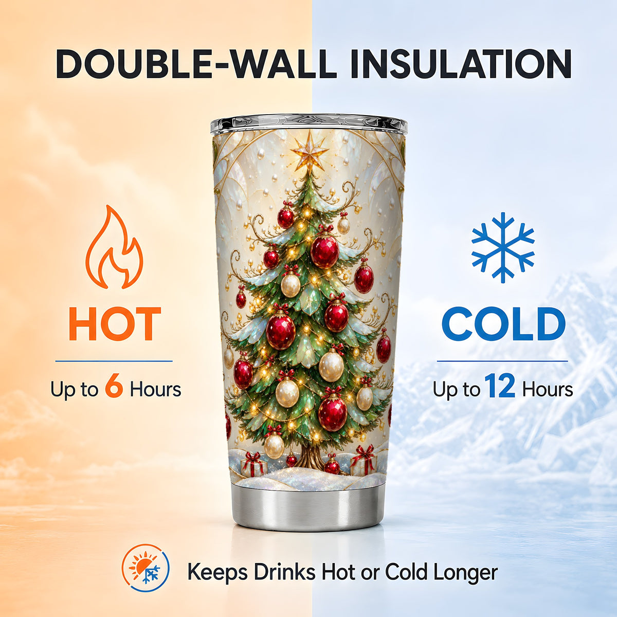 Christmas Tree Tumbler 20oz, Ornament Stainless Steel Travel Cup