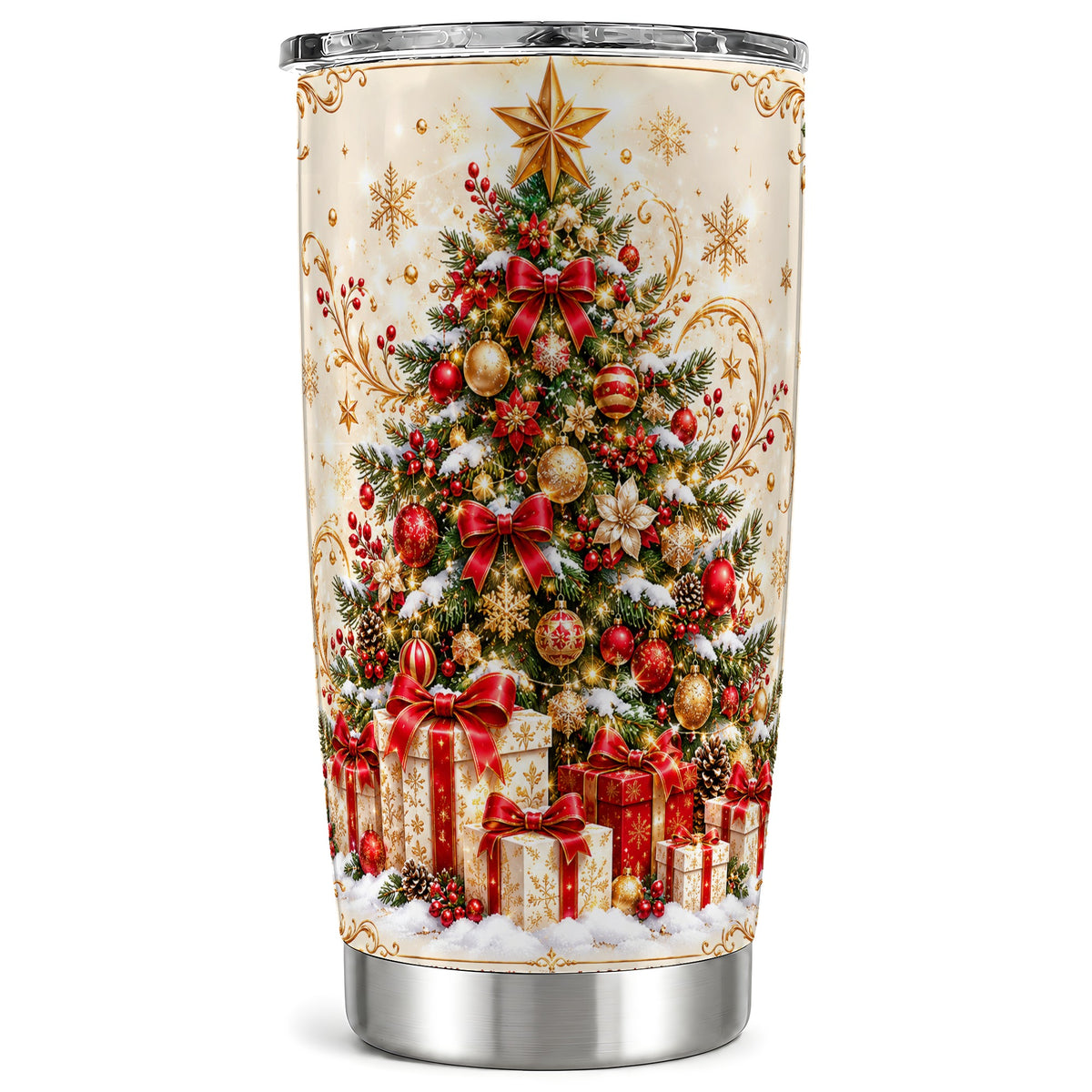Christmas Tree Tumbler 20oz, Presents Stainless Steel Travel Cup