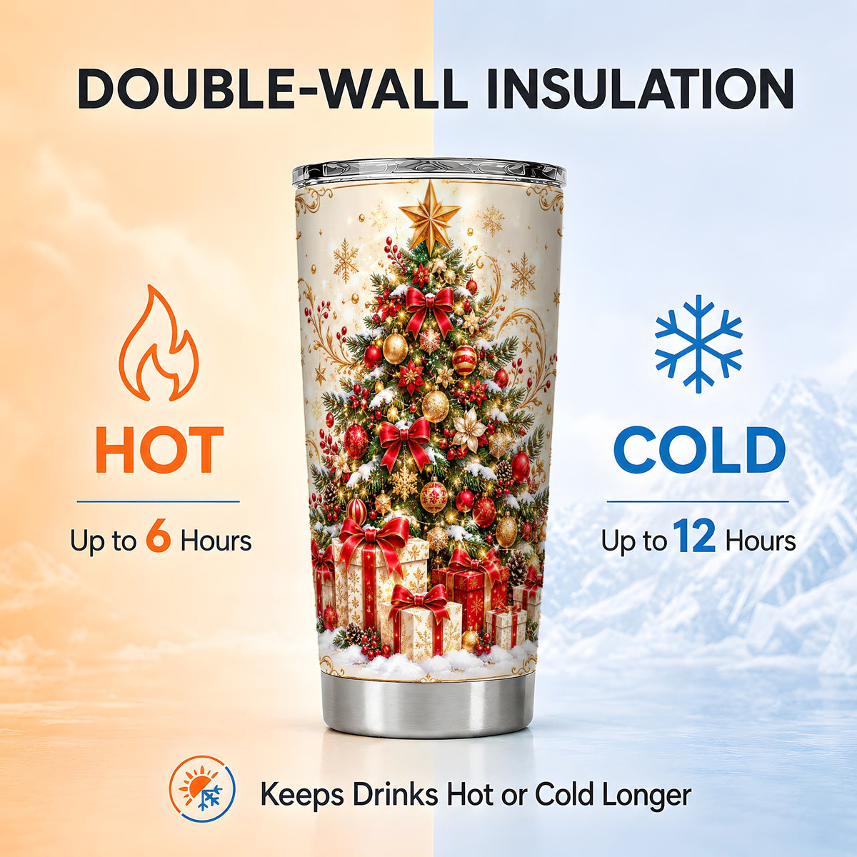 Christmas Tree Tumbler 20oz, Presents Stainless Steel Travel Cup