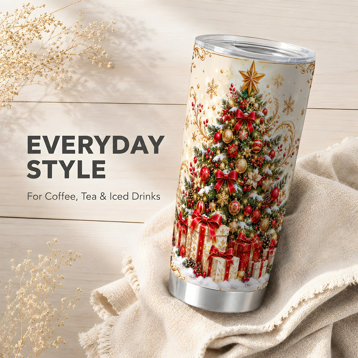 Christmas Tree Tumbler 20oz, Presents Stainless Steel Travel Cup