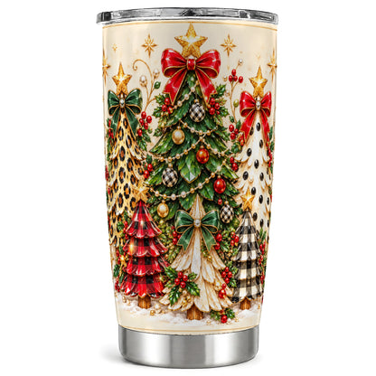 Patterned Trees Tumbler 20oz, Holiday Tumbler, Stainless Steel Travel Cup