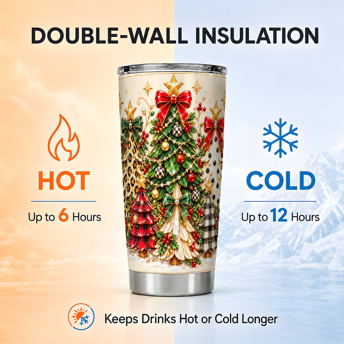 Patterned Trees Tumbler 20oz, Holiday Tumbler, Stainless Steel Travel Cup