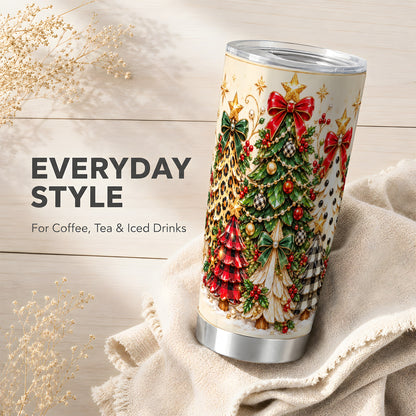 Patterned Trees Tumbler 20oz, Holiday Tumbler, Stainless Steel Travel Cup