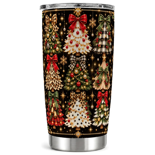 Plaid Trees Tumbler 20oz, Holiday Tumbler, Stainless Steel Travel Cup