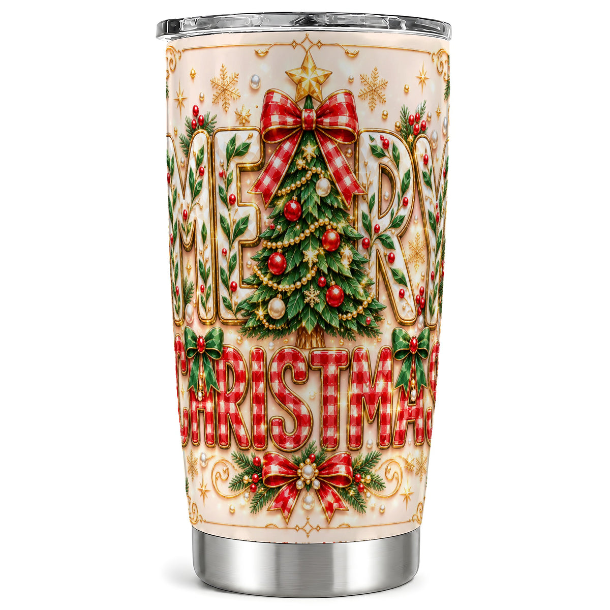 Christmas Tree Tumbler 20oz, Holiday Tumbler, Stainless Steel Travel Cup