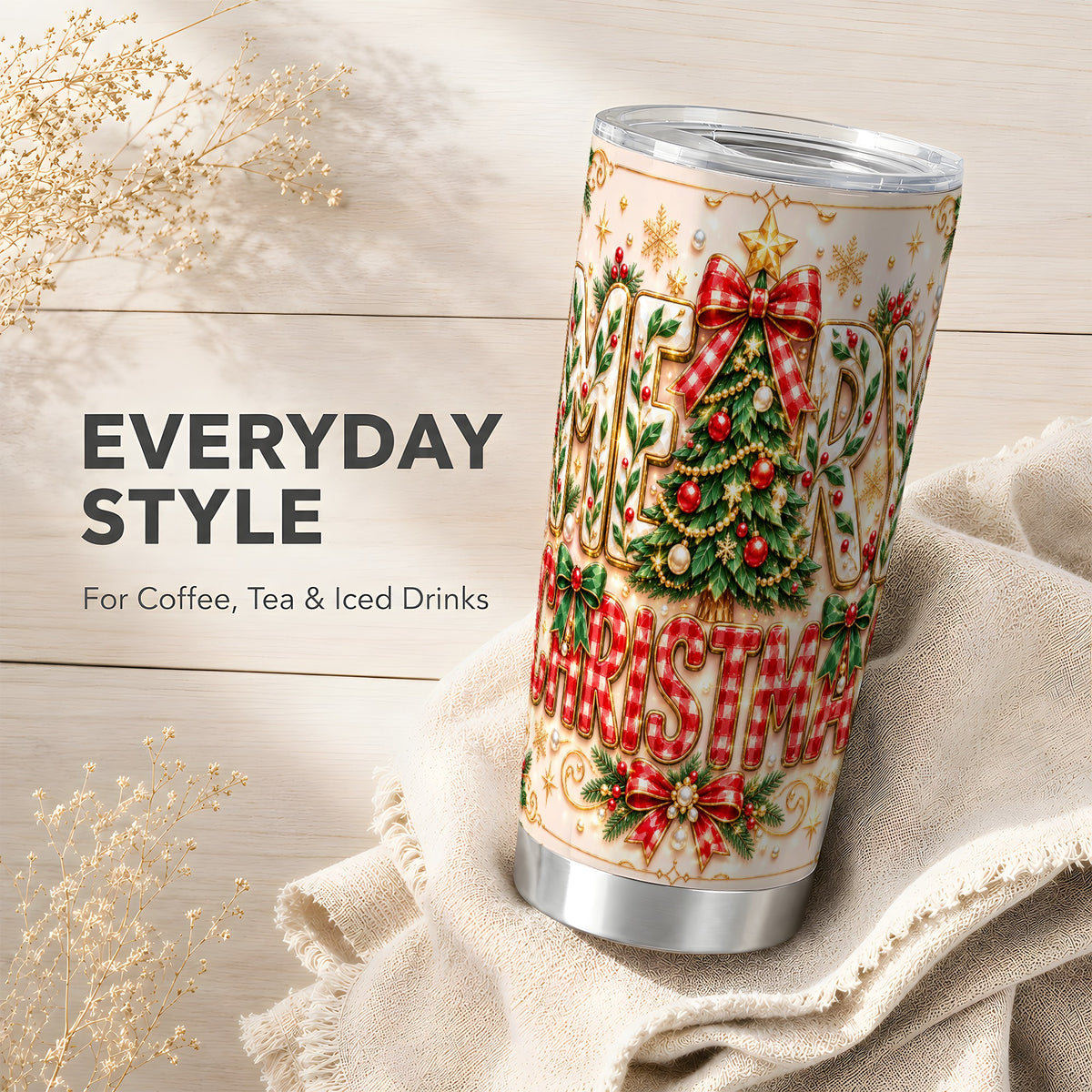 Christmas Tree Tumbler 20oz, Holiday Tumbler, Stainless Steel Travel Cup