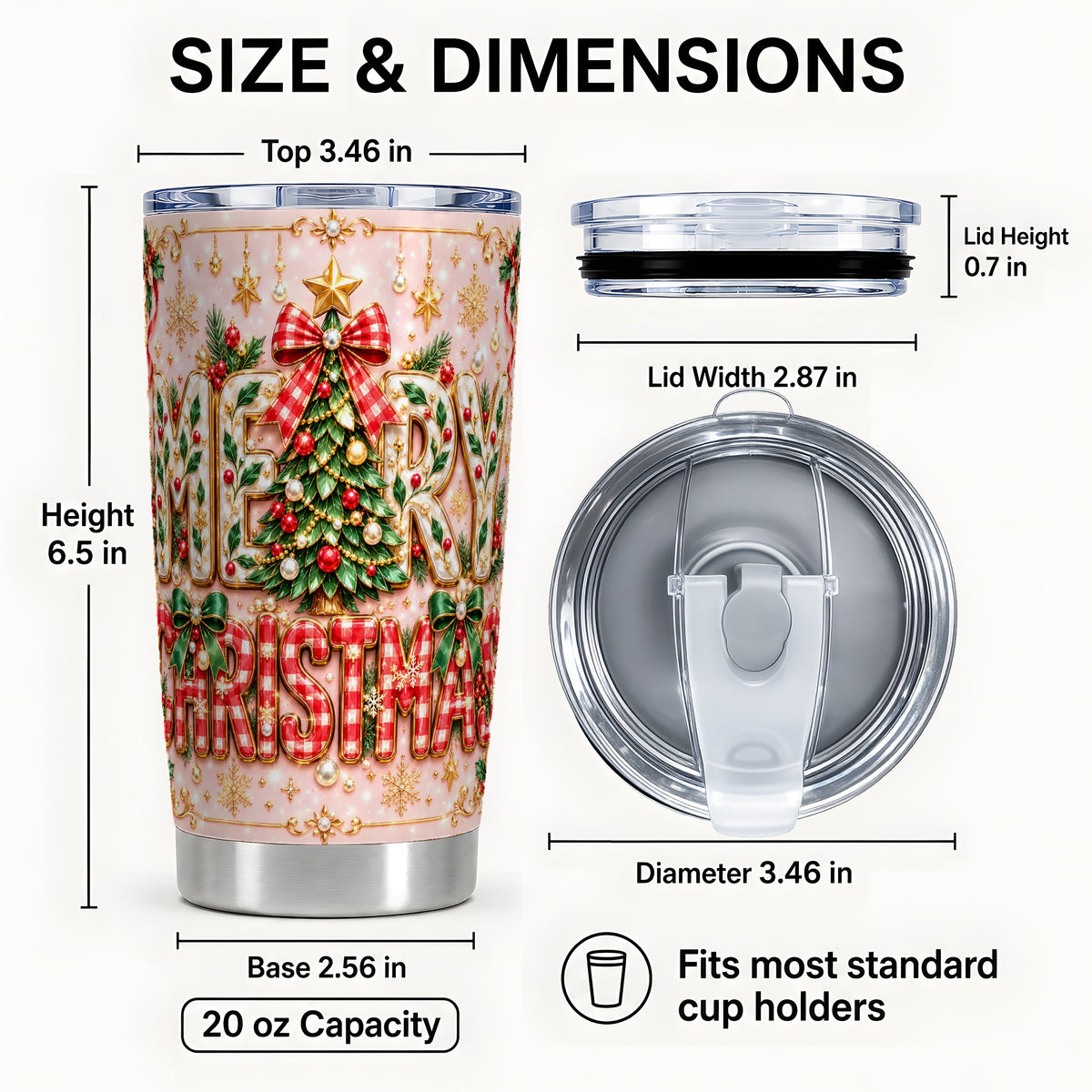 #pl[20oz|Steel] Christmas Bow Tumbler 20oz, Holiday Tumbler, Stainless Steel Travel Cup