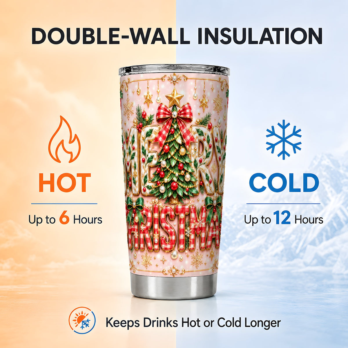Christmas Bow Tumbler 20oz, Holiday Tumbler, Stainless Steel Travel Cup