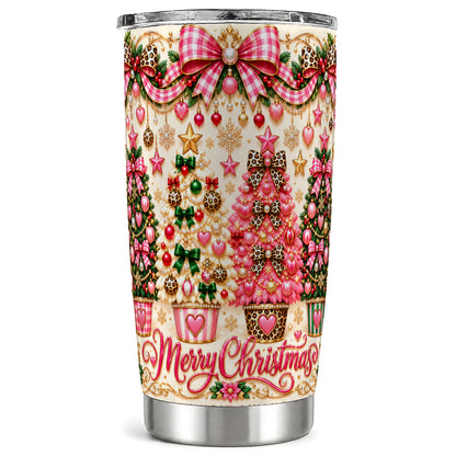 Pink Christmas Tumbler 20oz, Holiday Tumbler, Stainless Steel Travel Cup