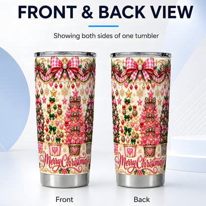 #pl[20oz|Steel] Pink Christmas Tumbler 20oz, Holiday Tumbler, Stainless Steel Travel Cup