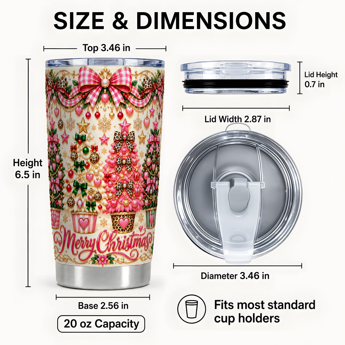 #pl[20oz|Steel] Pink Christmas Tumbler 20oz, Holiday Tumbler, Stainless Steel Travel Cup