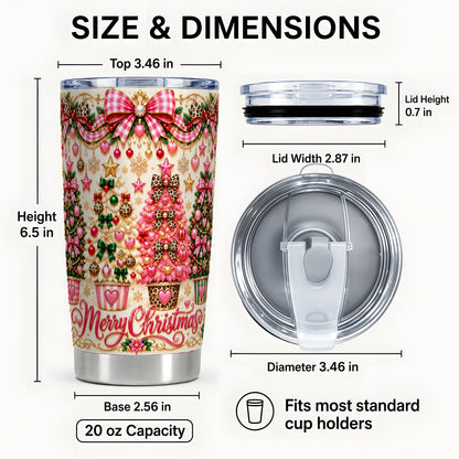#pl[20oz|Steel] Pink Christmas Tumbler 20oz, Holiday Tumbler, Stainless Steel Travel Cup