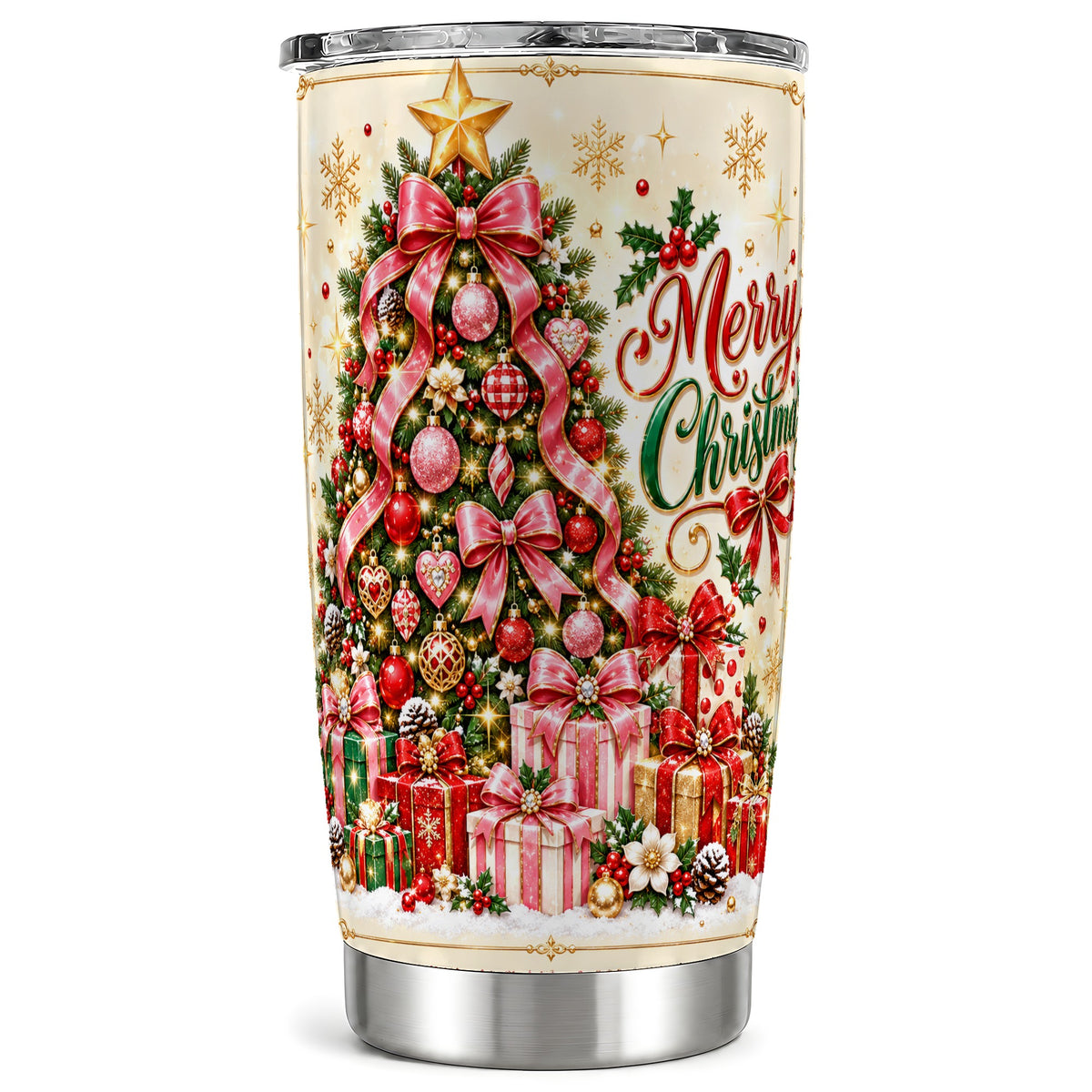 Christmas Tree Tumbler 20oz, Festive Tumbler, Stainless Steel Travel Cup
