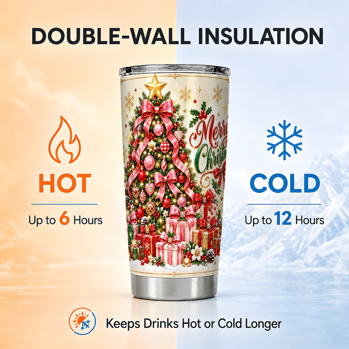 Christmas Tree Tumbler 20oz, Festive Tumbler, Stainless Steel Travel Cup
